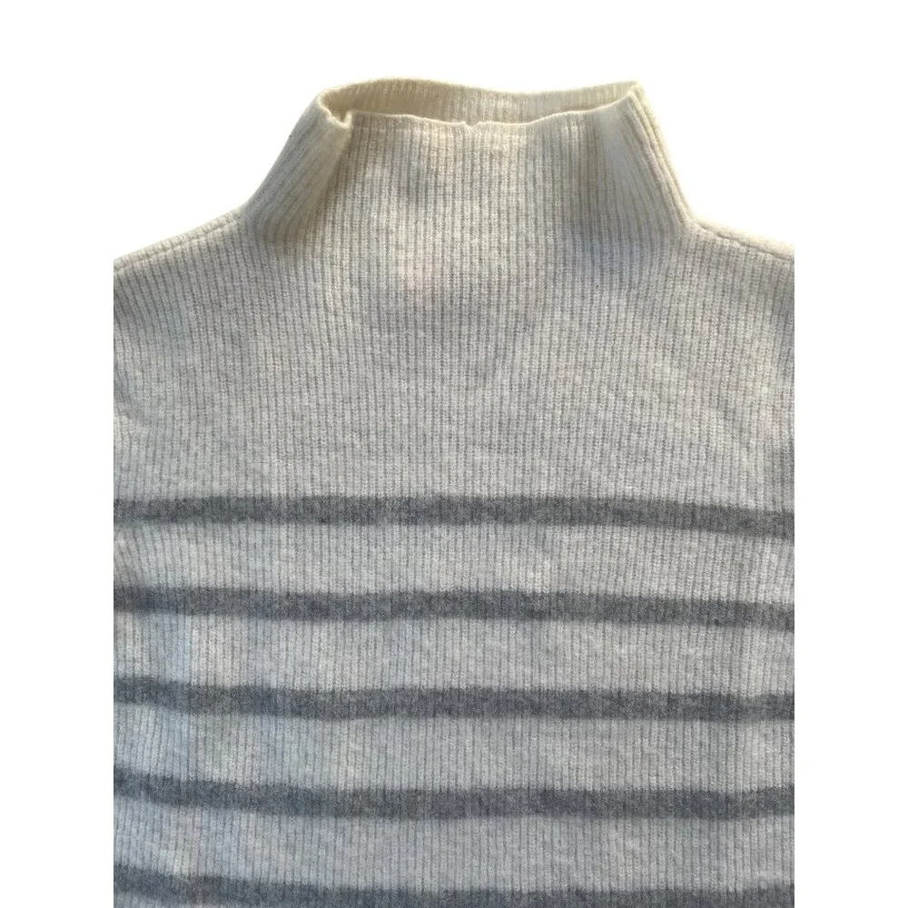 Forte Cashmere Women's XL 100% Cashmere Neutral Stripe Turtleneck Sweater - Picture 4 of 13